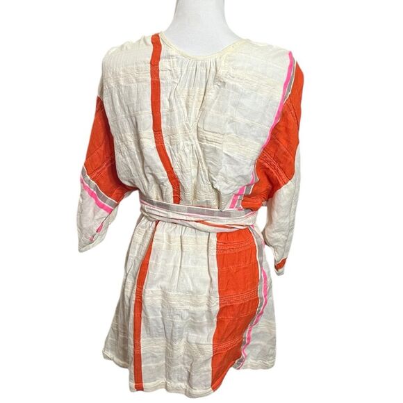 Ace & Jig Tunic Dress Women’s Size Small Cream Pink Orange Striped Gauze Belted - Picture 3 of 8